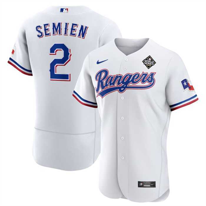 Men%27s Texas Rangers #2 Marcus Semien White 2023 World Series Flex Base Stitched Baseball Jersey Dzhi